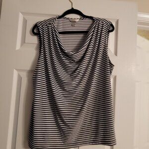 Cj banks Womens nautical casual shirt blouse navy white 1x